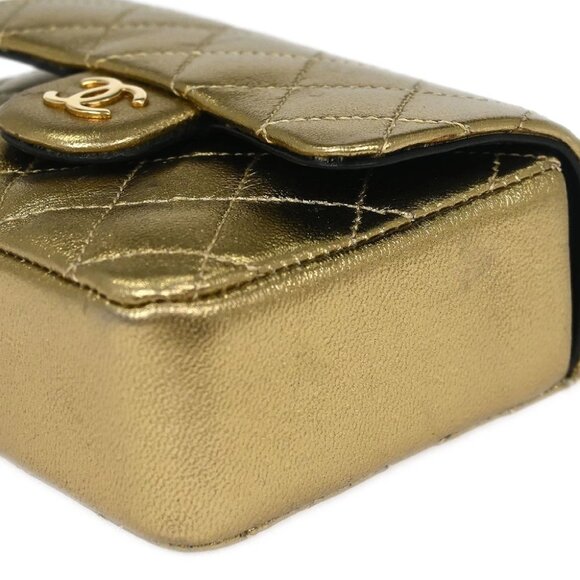 Chanel Metallic Gold Lambskin Classic Flap Micro Bag Pouch 154090 - Picture 2 of 9